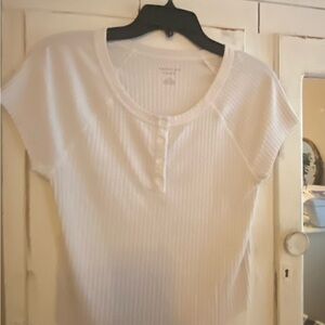 American Eagle Outfitters White Ribbed Short Sleeve Top